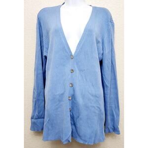 Chico's Blue Silk Blend Button Up Cardigan Sweater 3 XL Lightweight Long Sleeves